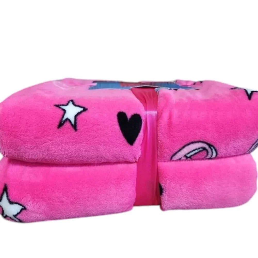 Barbie Hot Pink Plush Blanket with Hearts and Stars